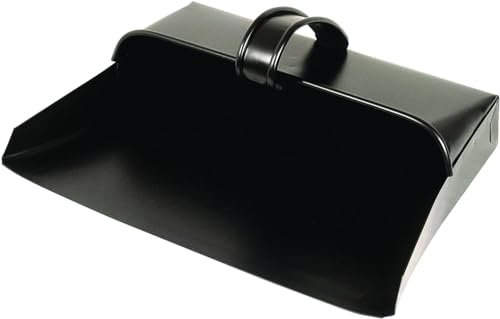 Heavy Duty Metal Dustpan with Handle Industrial Design Large Black Hooded Metal Dustpan Cleaning Scoop also Suitable for homes, log burners, stoves, workshops, and gardens (Dust Pan)