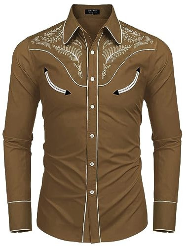 Generisch 2024 AI - Herren-Western-Jeanshemd, lässiges Langarm-Halloween-Knopf-Baumwollhemd Medizin (Khaki, XXXL)