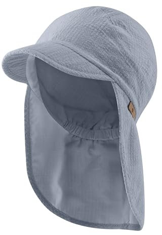 Sterntaler Schirmmütze Nacken Struktur - Unisex Mütze mit Nackenschutz - UV-Schutz 50+ Sonnenhut - Sommermütze aus Baumwolle - Basic Baby und Kinder Kopfbedeckung - graublau, Größe 53