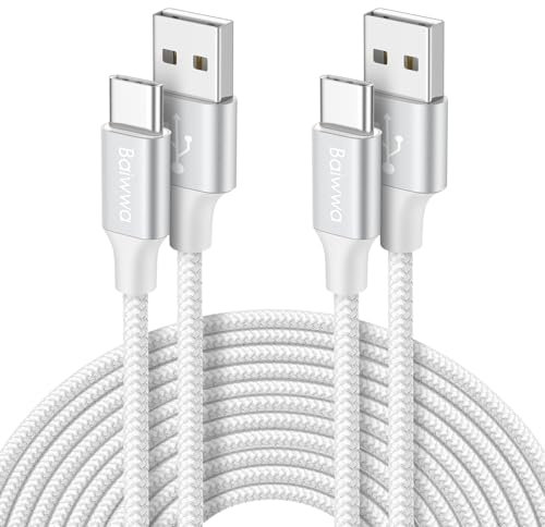 3M USB C Cable 3.1A Fast Charging, 2-Pack Extra Long USB to USBC Cable for Samsung Galaxy S/A/Note Series, PS5 Controller, Switch -White