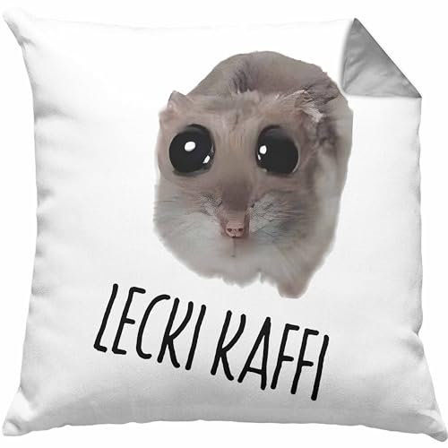 Trendation Sad Hamster Meme Lustige Kissen mit Füllung 40x40 Hamsti Trauriger Hamster Büro Lecki Kaffi (Grau)