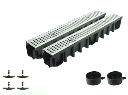 ScarMaxx - Set di grondaie di drenaggio da 2 m – grondaia – Scarico Acqua piovana – Scarico con griglia – Altezza A15 148 mm – Set Completo – Griglia in Acciaio zincato – 13 x 200 x 14,8 cm