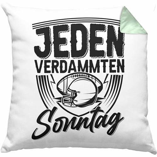 Trendation American Football Kissen mit Füllung 40x40 Geschenk Jeden verdammten Sonntag American Football-Spieler Geschenkidee (Grün)