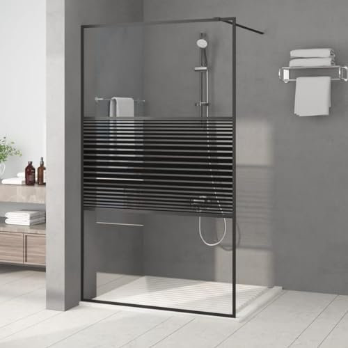 Sufrk Duschwand für Begehbare Dusche Schwarz 115x195 cm ESG-Glas Klar Duschabtrennung Badewanne