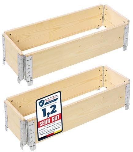 Garronda naturbelassene Hochbeete für Garten Palettenrahmen Hochbeet Holz steckbar stapelbar faltbar für Pflanzen Blumen Kräuter Obst und Gemüse Natural 2 Stück 80x30x20 cm GD-0141