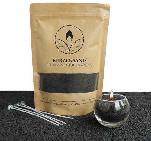 comforder Kerzensand mit Dochten, Wachsgranulat, Kerzen selber machen Set, Pearled Candle, 400g Kerzenwachs Perlen + 4 Kerzendochte (Schwarz)