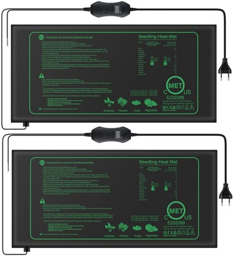iFalarila 2er Pack Heizmatte Pflanzen mit Thermostat - 50W Schnelle Erwärmung, Feuerschutz, Wärmematte zur Keimung und Temperatur-Regulierung, ideal für Sämlinge, Haustiere und Reptilien