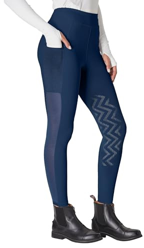 FitsT4 Sports Women's Horse Riding Pants Knee-Patch Riding Tights Ventilated Mesh Equestrian Breeches Horseback Schooling Tights with Pockets Navy S