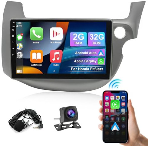2G+32G Android 13 Car Stereo for Honda Fit/Jazz (2007–2014) RHD with Apple Carplay Wireless Android Auto,10 Inches Touch Screen Radio 2 Din with Sat Nav Bluetooth WIFI FM RDS+Backup Camera+MIC