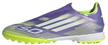 adidas Unisex F50 League Laceless Turf Football Boots, Purple Rush/Cloud White/Lucid Lemon, 6.5 UK