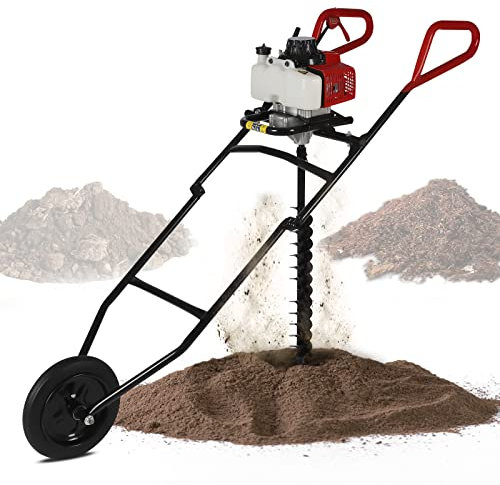 Trapano a terra 63CC a 2 tempi, 2200 W, a benzina, pieghevole con ruota in gomma, punta da giardino, diametro 80 mm, 120 fori/h, terreno, per sporco, ghiaccio, sabbia fine, alberi