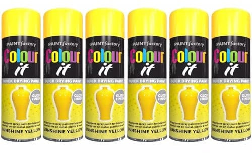 DIOXSTAR Sunshine Yellow Spray Paint, Gloss Finish, Quick Drying, All Purpose Spray for Metal, Wood, Plastic, Interior & Exterior Use, 250ml (6 PCS)