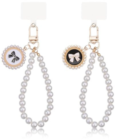 BDEPSTR 2 Pezzis Cordón Para Teléfono Móvil, Teléfono Móvil Charms, Blanco Pearl Cordón Teléfono Móvil Charm Bolsa Bolsa Cadena de Perlas, Teléfono Móvil Colgante Llavero