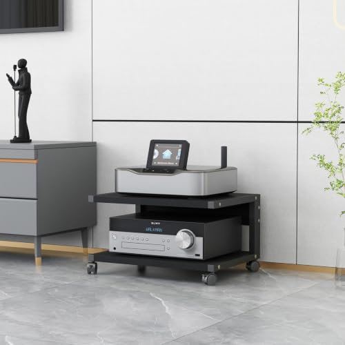 Nordivo 2-Stufiger HiFi Rack,HiFi Regal Mit Rädem,HiFi Schrank Schmal,Schwarzes HiFi Möbel Aus Holz,Medienspeicher,Tv-Möbel & Phonomöbel,Für Das Wohnzimmer Im Heimkino(Black,H30cm/11.8in)