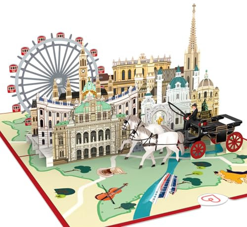 papercrush® Pop-Up Karte Wien - 3D Geburtstagskarte, Reisegutschein für Frauen & Männer, Geldgeschenk Karte für Reisekasse für Städtetrip, Übernachtungsgutschein für Wochenendtrip zu Weihnachten