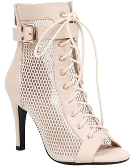 Genérico Sandalias Mujer Tacon Fino Fiesta Botas de Baile Heels con Cordones Zapatos Punta Abierta Botines de Baile con Tacón Alto Salsa y Bachata de Salon Sandalia Elegantes Moda Calzado de Danza