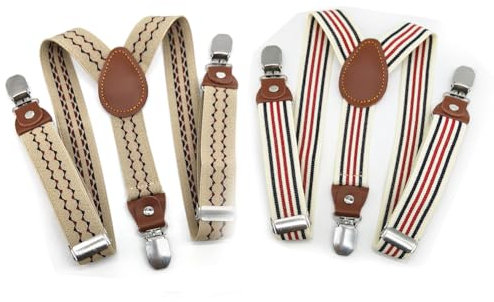 Anshili 2 stück Kinder Hosenträger mit 3 Clips Y-Form - 2.5 cm Breit (Beige)