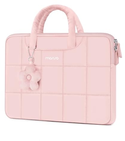 MOSISO Funda Portátil 15-16 Pulgadas, 15,6 Pulgadas Laptop Bolsa | Compatible con MacBook Pro 16 M5 M4 M3 M2 M1, Rectángulo Acolchado Bolsa Ordenador con Asa y Colgante Flores,Rosa