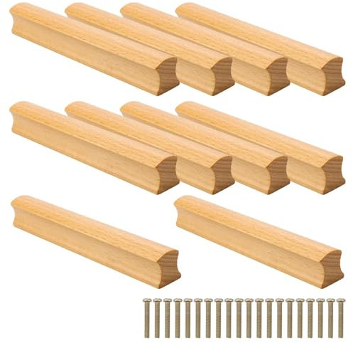 DIYCUT 10 Stück Schrankgriffe, Möbelgriffe, Holzgriffe für Schränke, aus holz 150mm Länge + 128mm Lochabstand, mit 20 Schrauben, für Küchenmöbel, Kommoden, Badezimmerschränke & Kleiderschränke