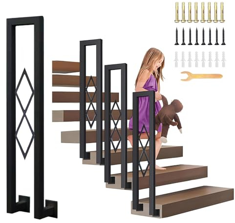 YUJEYHD Ringhiera per Scale Interne a Forma di U, Corrimano Antiscivolo, Balaustra di Sicurezza in Ferro Battuto Recinzione Decorativa per Veranda, Soppalco, Gradini Esterni(Size:110cm,Color:Black)