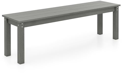 COSTWAY Gartenbank wetterfest, 3-Sitzer Sitzbank aus Kunststoff, Balkonbank ohne Lehne, Terrassenbank bis 340kg belastbar, Parkbank für Garten, Balkon, Terrasse (Grau)