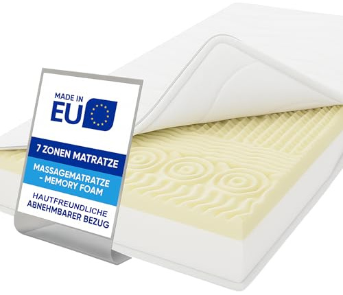 Pillows24 - 7 Zonen Matratze 140x200cm - Höhe 16cm - H2/H3 | Massagematratze - Memory Foam Mattress | Oeko-TEX & hypoallergen | Abnehmbarer, waschbarer Bezug bis 60 Grad | Matratzen Made in EU