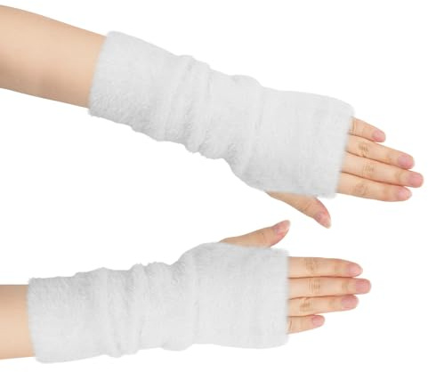 Long Keeper Winter Fingerlose Armstulpen für Damen Armstulpen Fingerlose Handschuhe Warme Kunstfell Handgelenkwärmer Y2K (Weiß)
