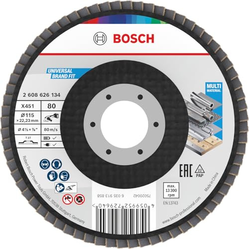 Bosch 15x X451 Flap Disc, G80, G120 | for Steel, Aluminium, Grit 80, Professional Accessory Small Angle Grinder