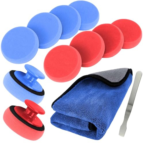 Jiavlyx 10 Pezzi Lucidatura Pad Kit, Tamponi Lucidatura Auto, 85mm Spugne Per Lucidare Auto, Spugne Per Lucidatura Auto Con Manico, Kit Lucidatura Auto, Per La Pulizia Dell'auto, Lucidatura