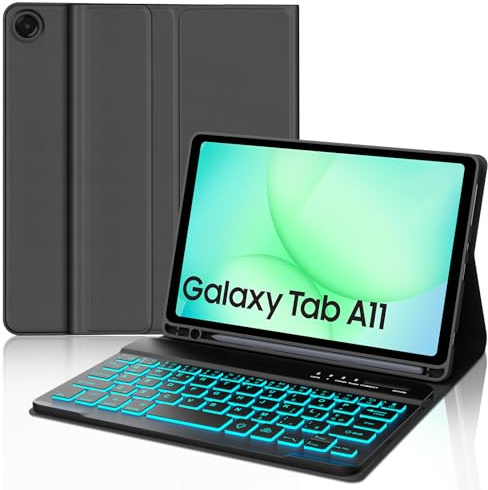 WAVATA Tastiera per Samsung Galaxy Tab A11 8.7 2025 con Retroilluminata, Custodia Tastiera per Samsung Tab A11 Magnetica Staccabile Bluetooth QWERTY Layout, Nero
