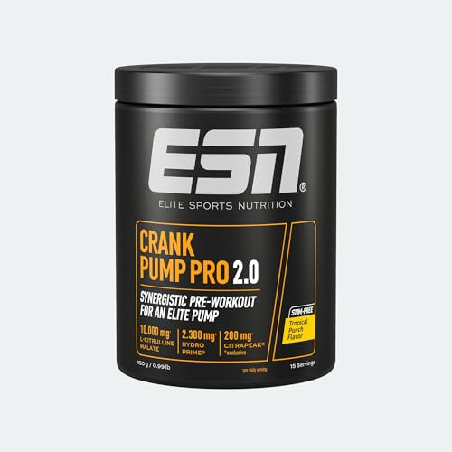 ESN Crank Pump Pro 2.0, Tropical Punch, 450 g | Pre Workout Booster - made in Germany