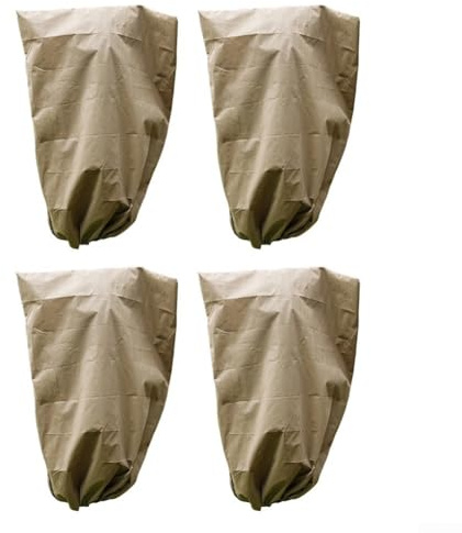 Lot de 4 housses de protection antigel réutilisables en non-tissé pour plantes, 80 x 99 cm, fermeture à cordon, marron