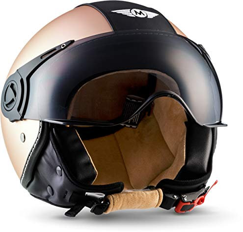 Moto Helmets® H44 „Vintage Bronze“ · Jet-Helm · Motorrad-Helm Roller-Helm Scooter-Helm Bobber Mofa-Helm Chopper Retro Cruiser Vintage Pilot Biker · ECE Visier Schnellverschluss Tasche S (55-56cm)