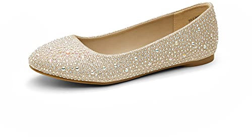 DREAM PAIRS Women's Sole-Shine Gold Rhinestone Slip On Ballet Pumps Ballerina Flats Shoes Size 10 US/ 8 UK