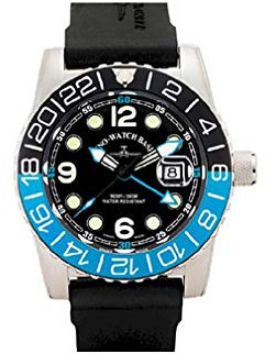 Zeno-Watch Herrenuhr - Airplane Diver Quartz GMT Points (Dual Time), Black/Blue - 6349Q-GMT-a1-4
