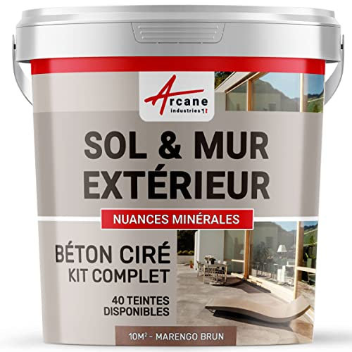 ARCANE INDUSTRIES Kit MICROCEMENTO Exterior - Microcemento Exterior para Suelo, Pared, terraza, balcón, Escalera - 10 m² (en 2 Capas) Marengo Marrón