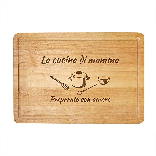 Casa Vivente Tagliere in Legno con Incisione, Cucina di Mamma, Preparato con Amore, Vassoio e Piatto, Accessori Decorativi Cucina, Idee Regalo Festa della Mamma