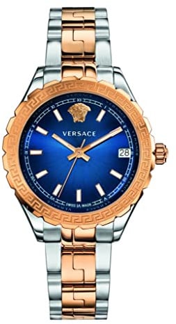 Versace Women's Analogue Swiss Quartz Watch with Two Tone Rose Gold Bracelet and Blue Dial Hellenyium V12060017