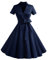 Timormode Robe Années 50's Audrey Hepburn Rockabilly Swing,Plissé Robe à Manches Courtes 10084Navy XL