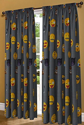 EHD Emoji Ikons Pattern Modern Stylish Matching Curtains (Grey, Matching Curtain Pair 66x72)