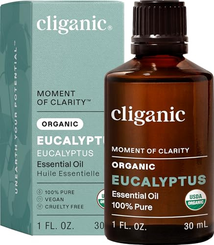 Cliganic USDA Organic Eucalyptus Essential Oil, 100% Pure | Natural Aromatherapy Oil for Diffuser Steam Distilled | Non-GMO Verified
