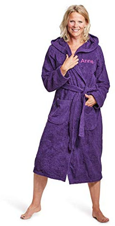 Badrock - Kapuzen-Bademantel mit Namen Bestickt - Violett/Lila - Baumwolle - Herren und Damen - mit Stickerei - Personalisiert (S/M) - SKU 668