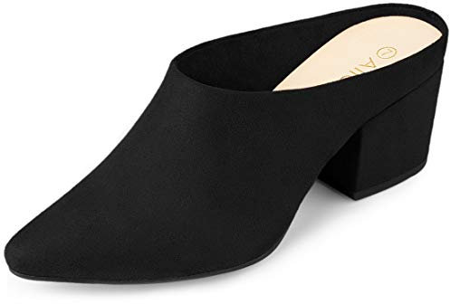 Allegra K Mules Tacón Grueso Punta Puntiaguda Zapato Sin Cordones para Mujeres Negro 40