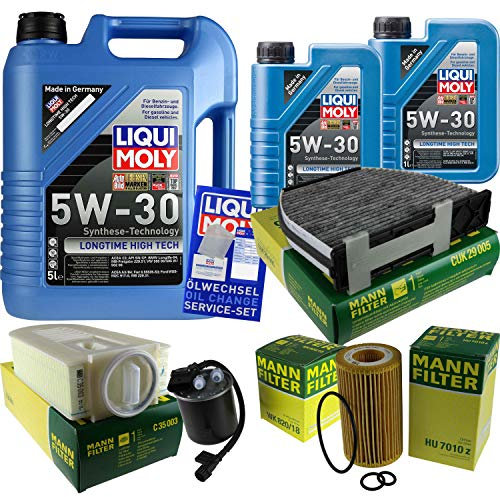 Filter Set Inspektionspaket 7 Liter Motoröl Longtime High Tech 5W-30 MANN-FILTER Innenraumfilter Kraftstofffilter Luftfilter Ölfilter