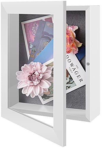 Frametory, 8.5x11 Shadow Box Frame - Front Opening - 2 inch Depth Display Box for Wall and Tabletop Display- Memory Box, 6 Pins Included (8.5x11, White)