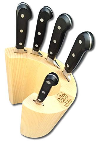 DUE BUOI Ceppo in Frassino Colore Naturale - COLTELLI Manico TECNOPOLIMERO Nero