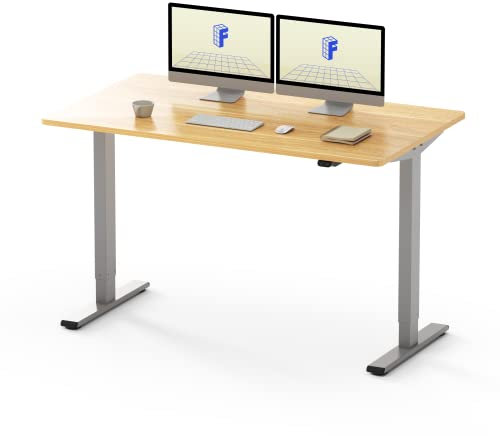 FLEXISPOT Electric Standing Desk Height Adjustable Sit Stand Up Desk for Home Office with Backpack Hook and Memory Smart Panel (140 * 80cm, Silver Frame+Maple Desktop)