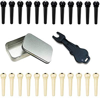 Acoustic Guitar Bridge Pins Pegs-6pcs with 1pc Bridge Pin Puller Remover (Black 12Pcs +Ivory 12Pcs)