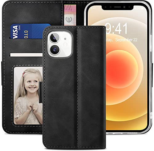 YATWIN Handyhülle Kompatibel mit iPhone 12 Mini Hülle +1 Stück Panzerglas Schutzfolie, Klapphülle Premium Leder Brieftasche Schutzhülle [Kartenfach][Magnet][Stand] Handytasche für 12 Mini, Schwarz