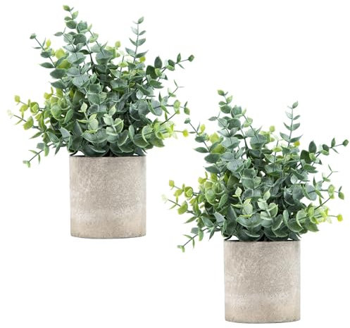 Coferset 2 Pack Artificial Eucalyptus Mini Potted Plants Fake Sprayed Eucalyptus Plant in Pots Small House Plants for Home Office Desk Room Decor (Eucalyptus, 2)